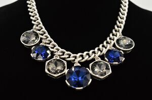KC Vintage Collar Necklace Heavy Rhinestone Crystal Chunky Blue Gray Signed BinR
